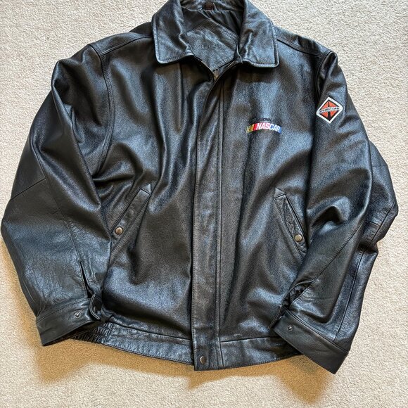 Nascar International Drives Swingster Black Leather Coat Men's Size 2XL - Picture 1 of 10